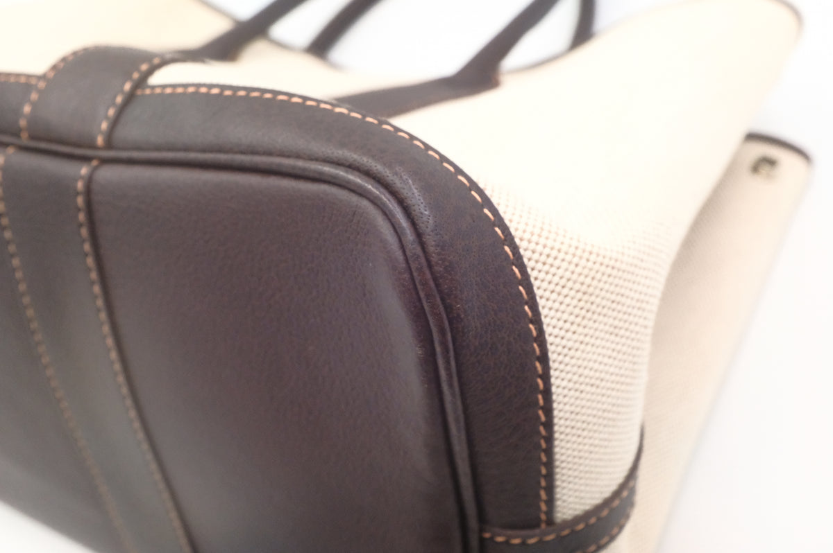 Hermes Garden Party 36 in Cream Canvas and Brown Leather
