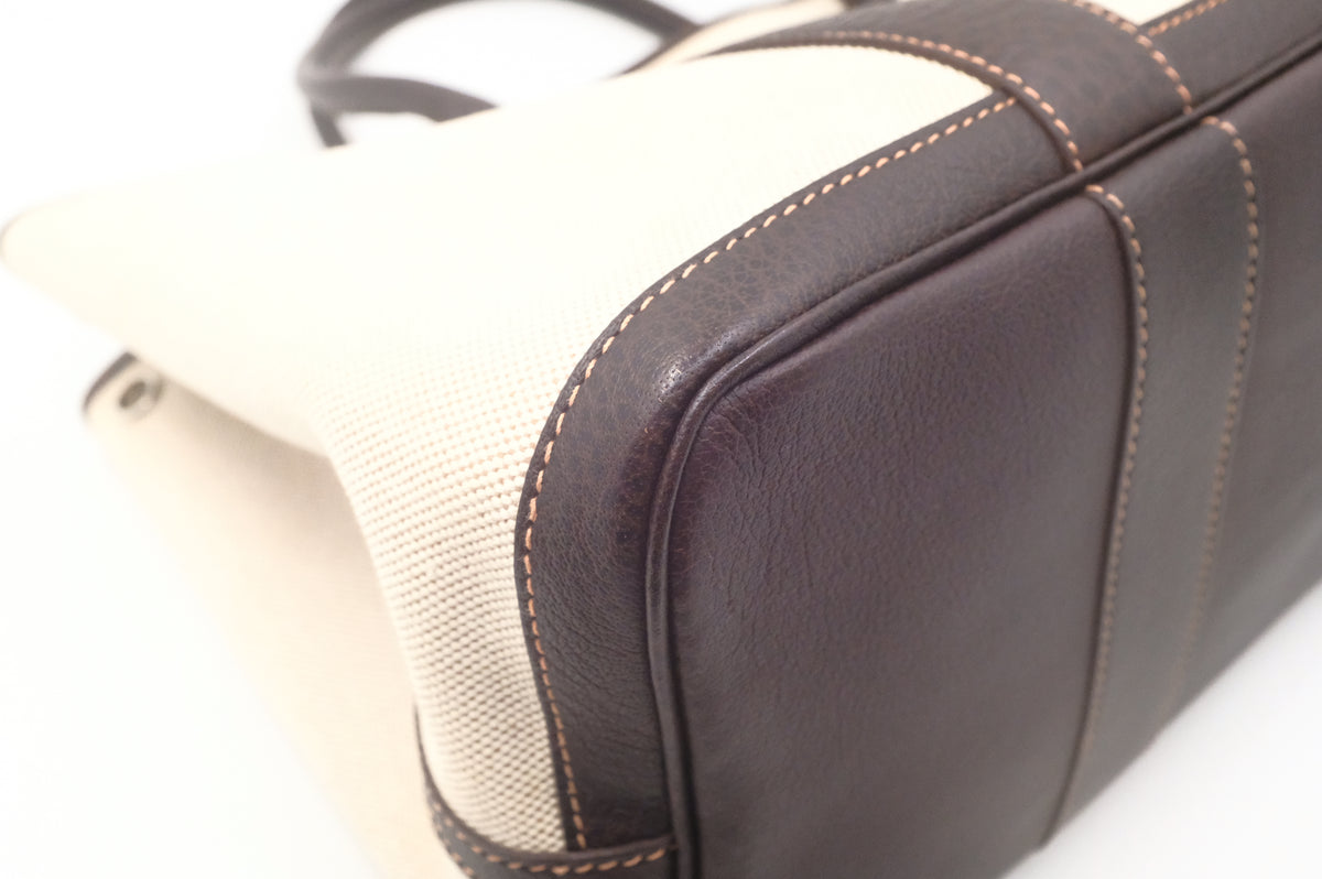 Hermes Garden Party 36 in Cream Canvas and Brown Leather