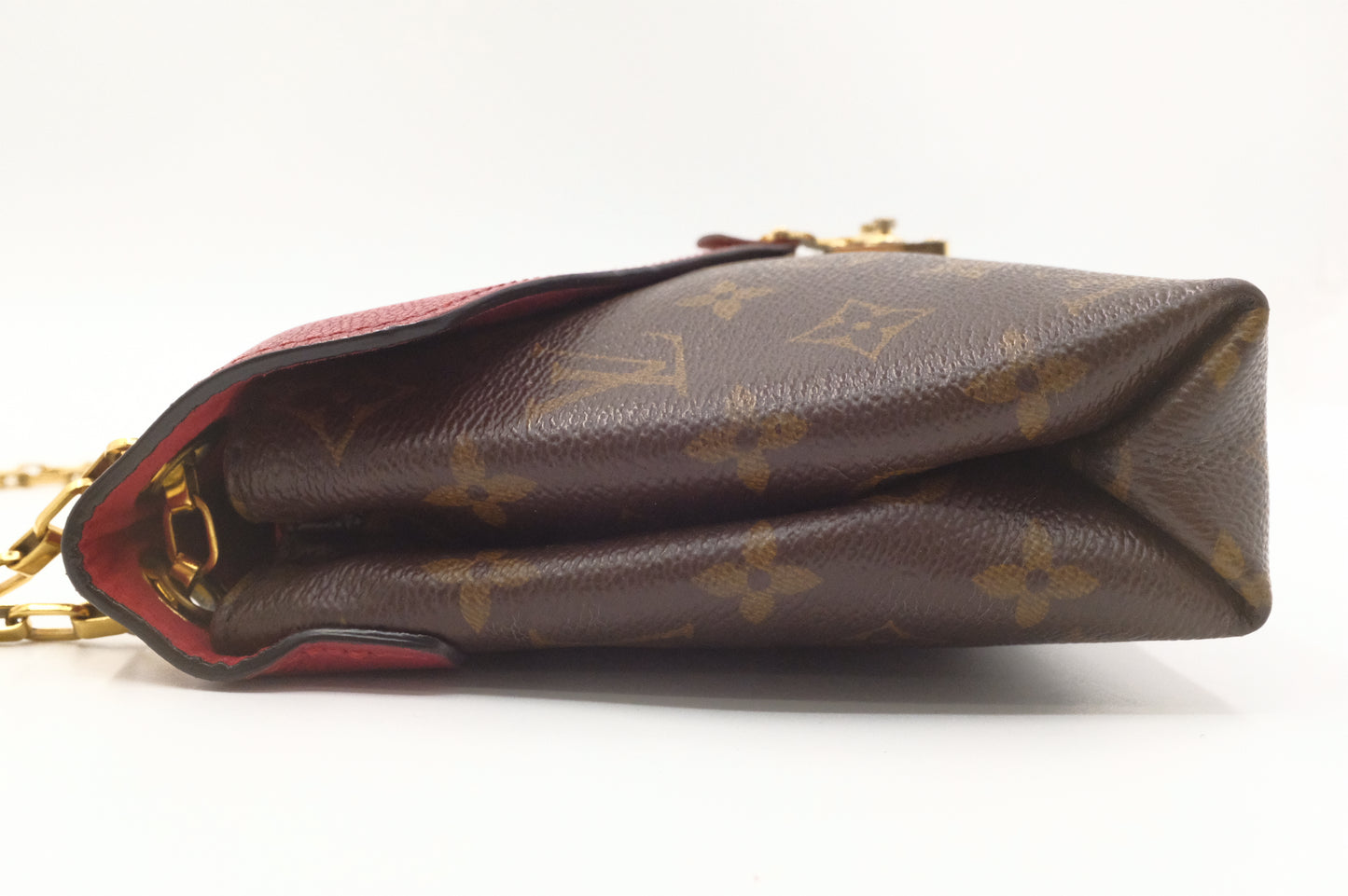 Louis Vuitton Pallas Chain Shoulder Bag in Red Leather and Monogram Canvas