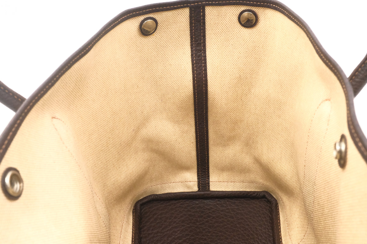 Hermes Garden Party 36 in Cream Canvas and Brown Leather