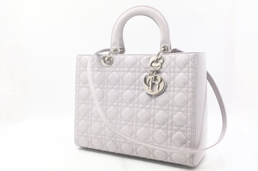 Dior Large Lady Dior in Gray Cannage Patent Leather