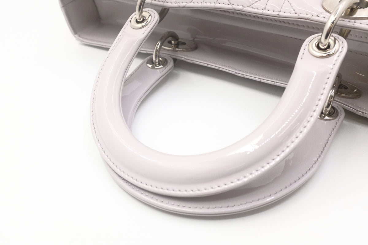 Dior Large Lady Dior in Gray Cannage Patent Leather