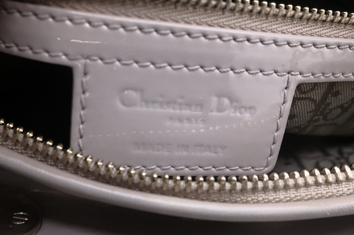 Dior Large Lady Dior in Gray Cannage Patent Leather