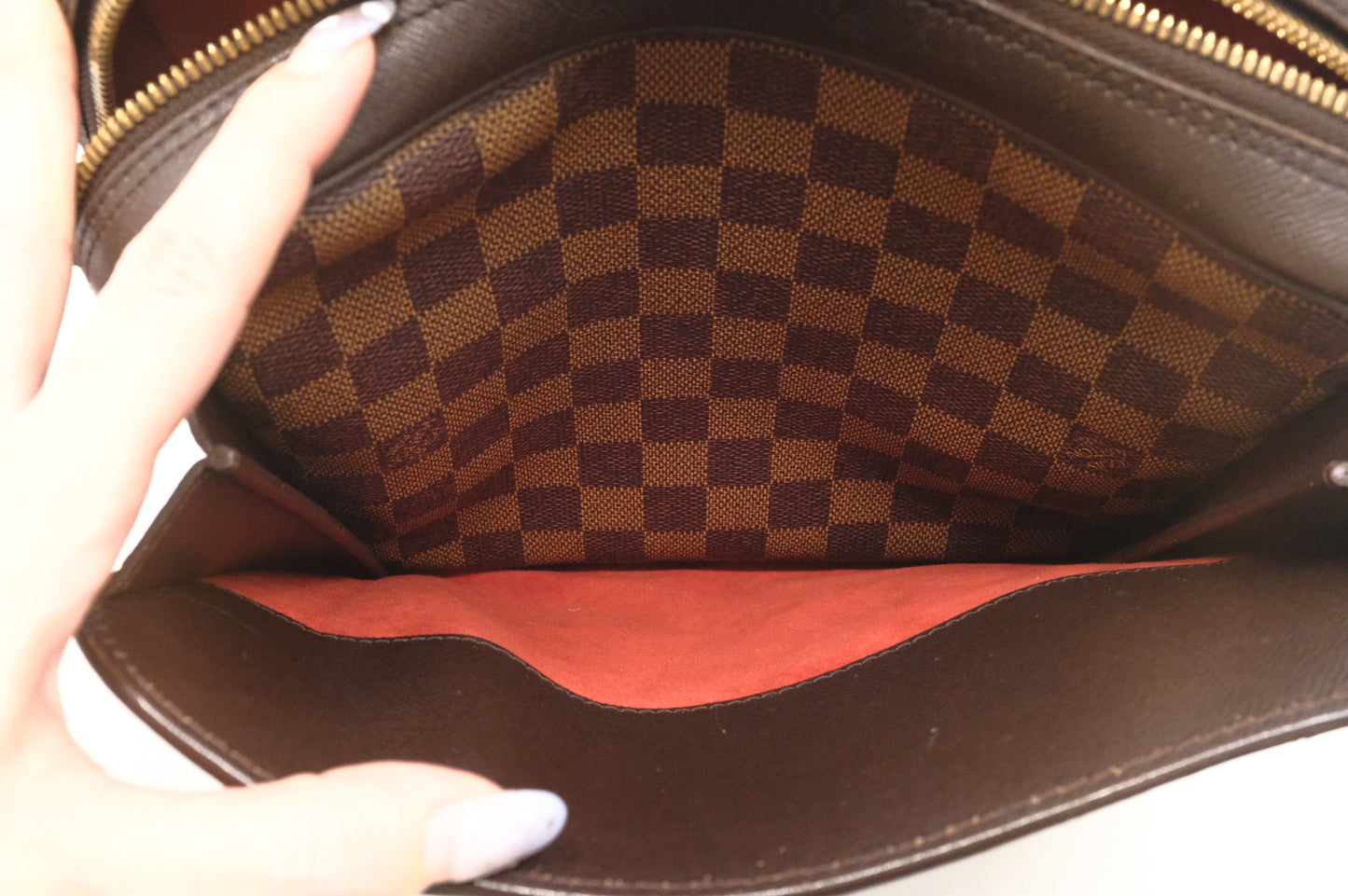 Louis Vuitton Triana Handbag in Damier Ebene Canvas