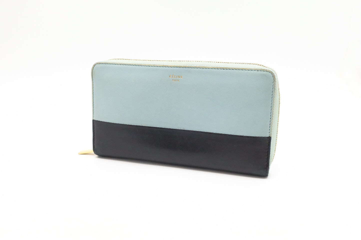 Celine Long Zippy Wallet in Blue and Black Leather