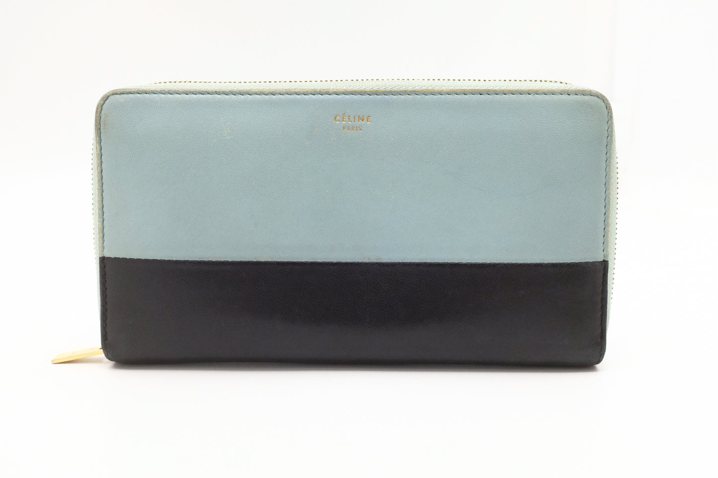 Celine Long Zippy Wallet in Blue and Black Leather