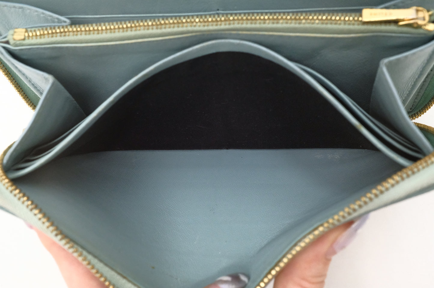 Celine Long Zippy Wallet in Blue and Black Leather