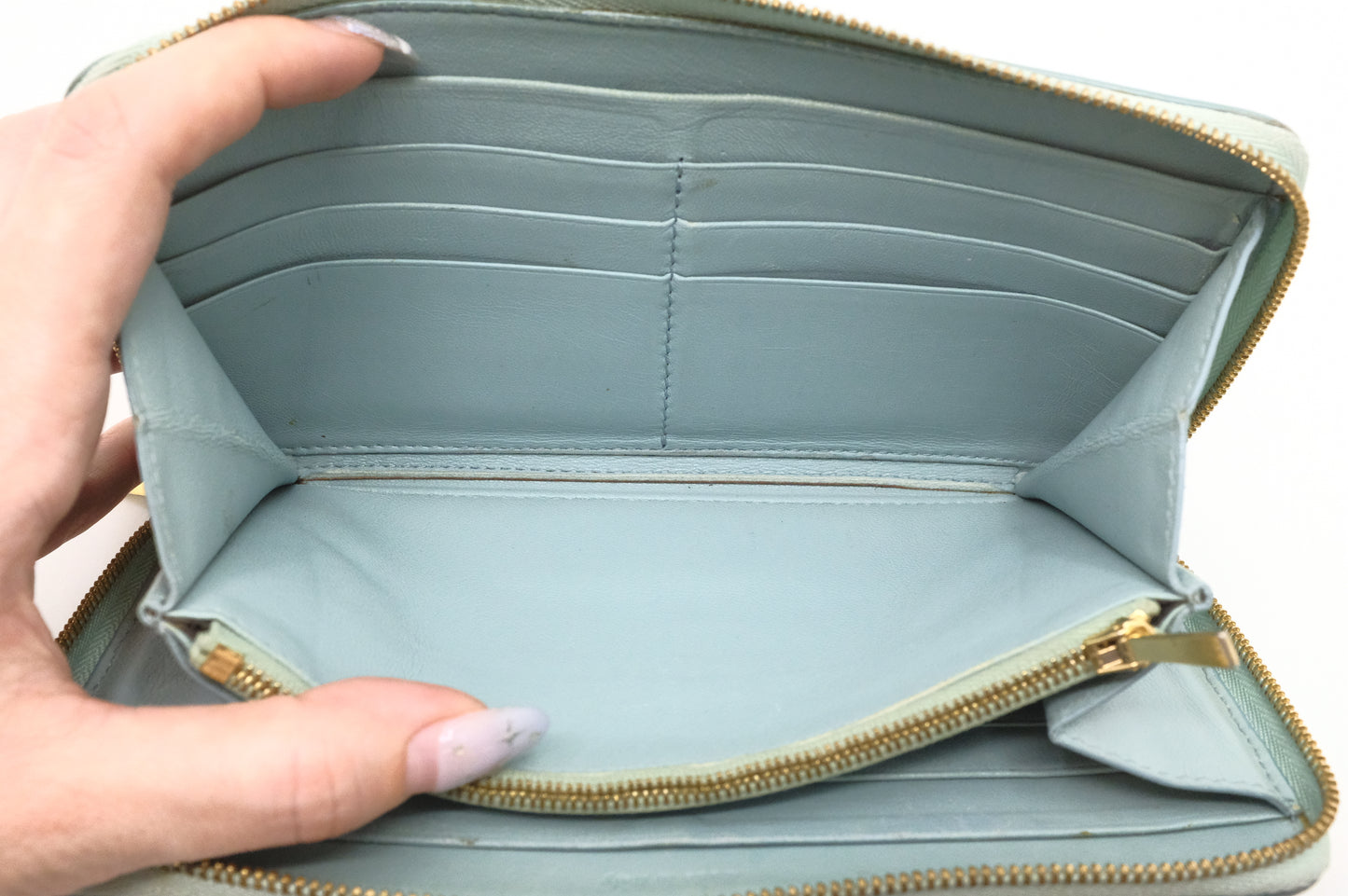 Celine Long Zippy Wallet in Blue and Black Leather