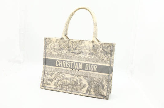 Dior Medium Book Tote in Gray Ecru Toile De Jouy Reverse Embroidery