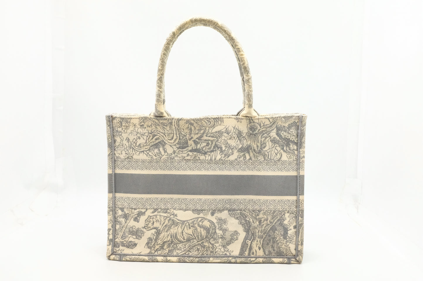 Dior Medium Book Tote in Gray Ecru Toile De Jouy Reverse Embroidery