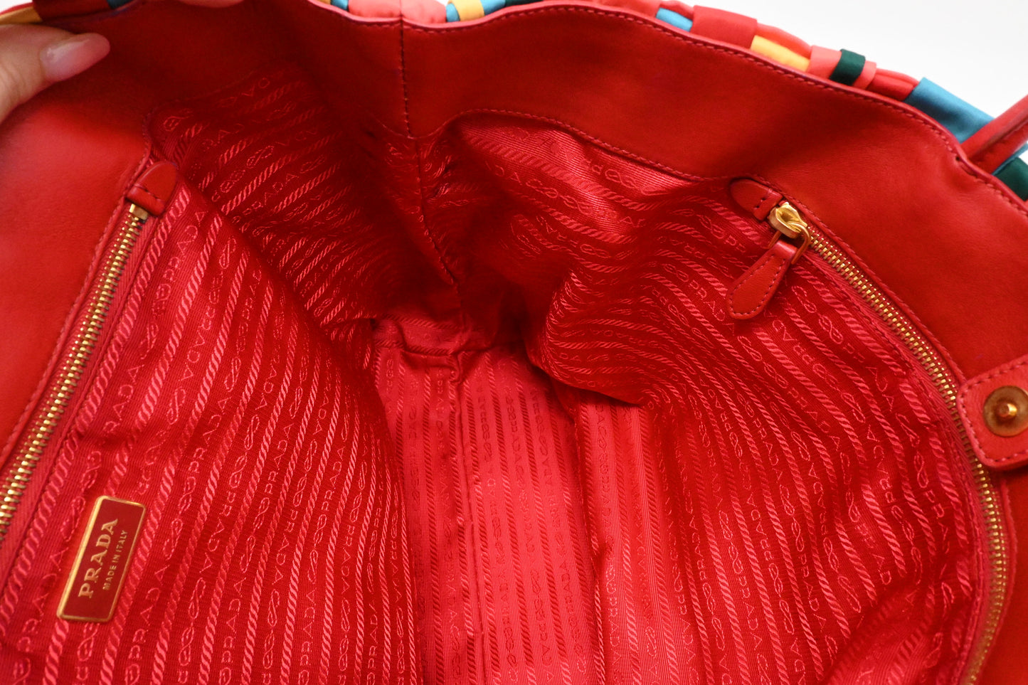 Prada Large Tote in Multicolor Weaved Nylon