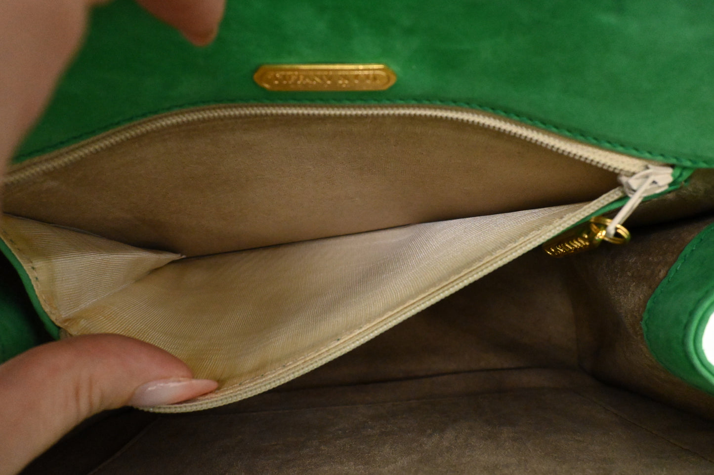 Tiffany & Co. Chain Shoulder Bag in Light Green Suede