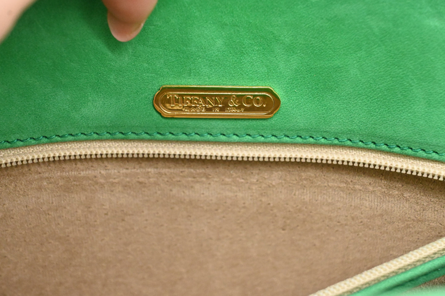 Tiffany & Co. Chain Shoulder Bag in Light Green Suede