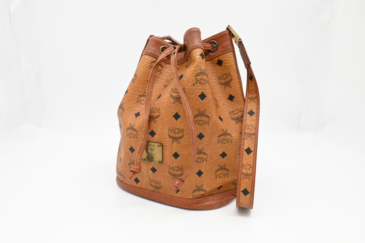 MCM Bucket Bag in Cognac Visetos Canvas