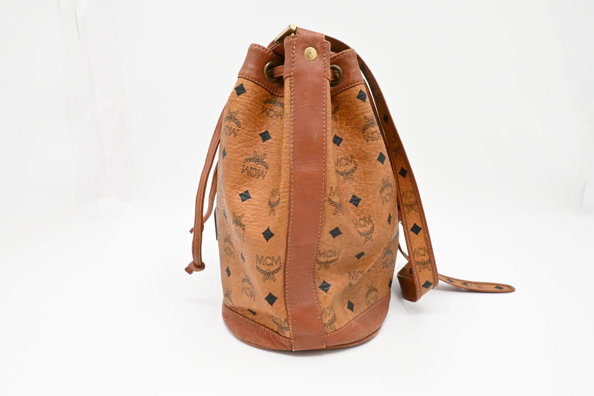 MCM Bucket Bag in Cognac Visetos Canvas
