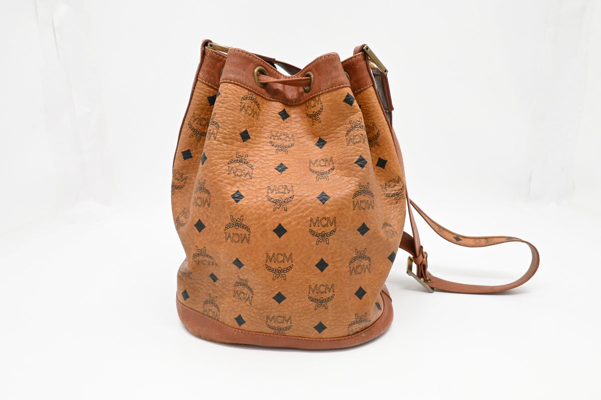 MCM Bucket Bag in Cognac Visetos Canvas