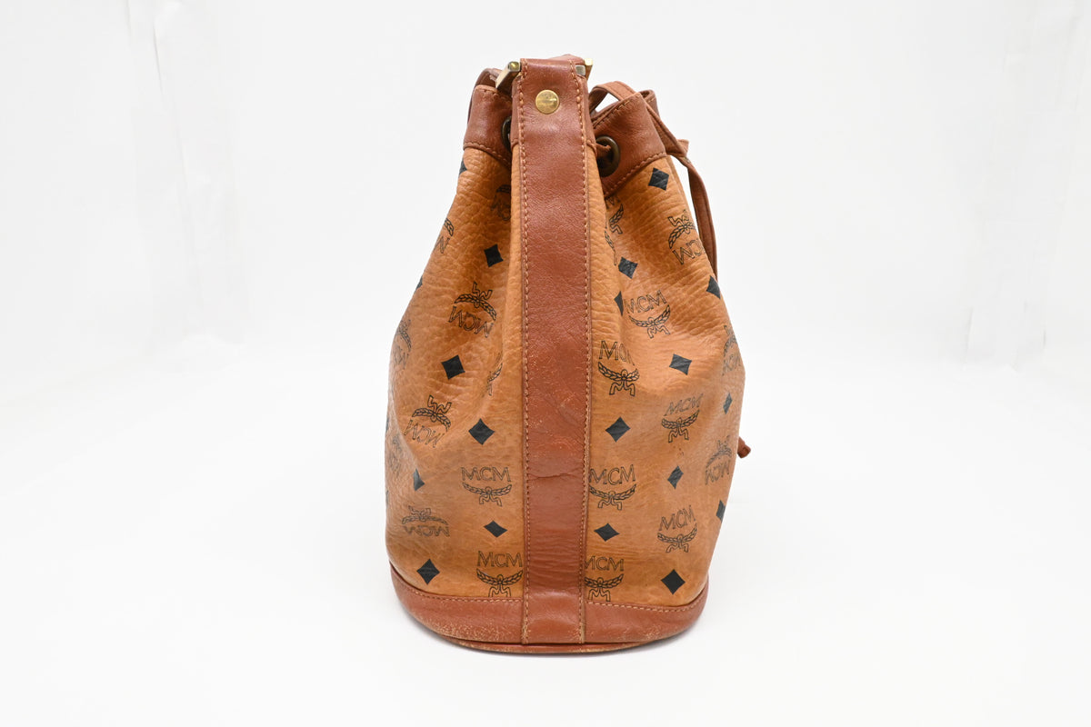 MCM Bucket Bag in Cognac Visetos Canvas