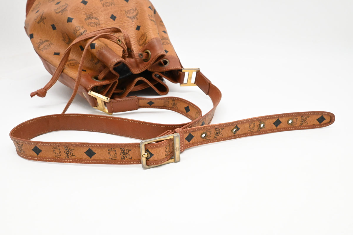 MCM Bucket Bag in Cognac Visetos Canvas