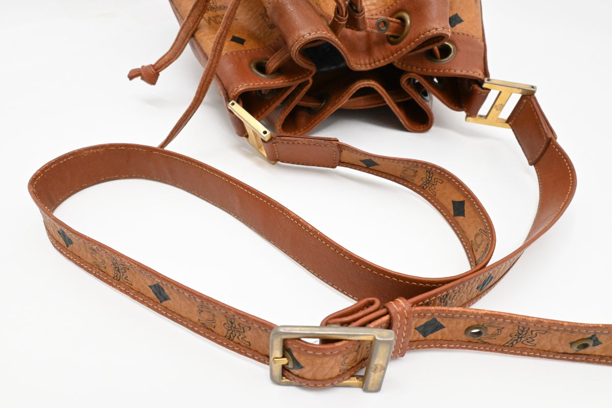 MCM Bucket Bag in Cognac Visetos Canvas