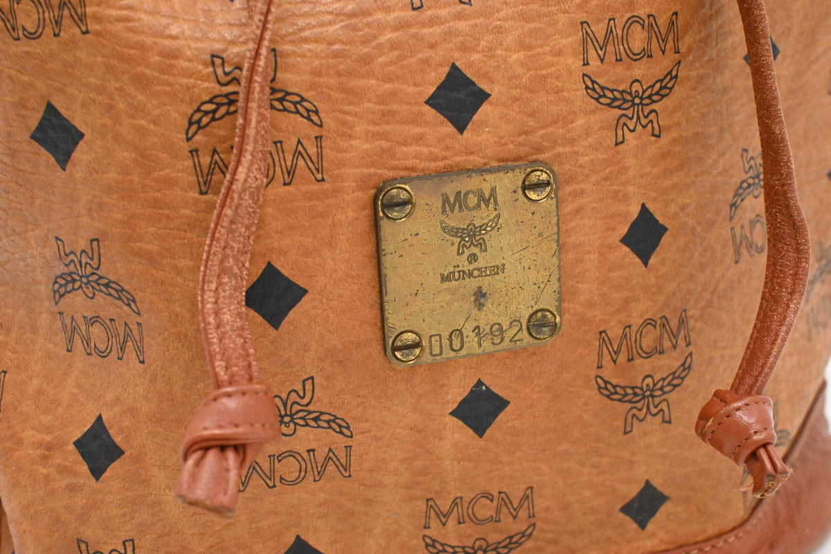 MCM Bucket Bag in Cognac Visetos Canvas