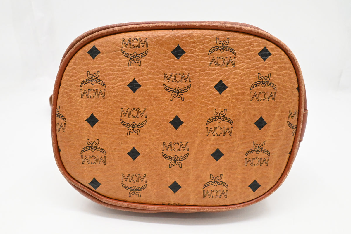 MCM Bucket Bag in Cognac Visetos Canvas