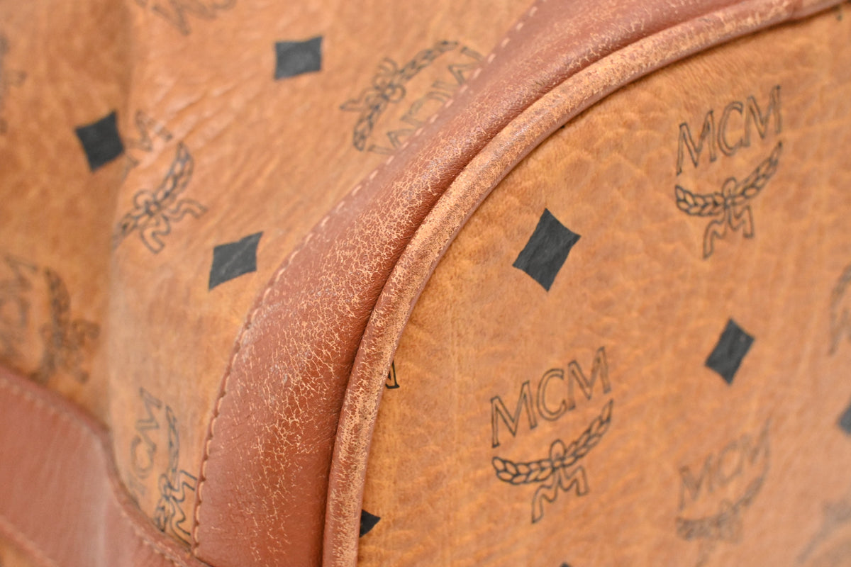 MCM Bucket Bag in Cognac Visetos Canvas