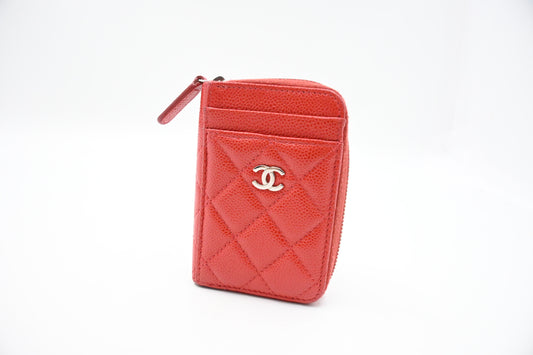Chanel Compact Zippy Wallet in Red Orange Caviar Leather