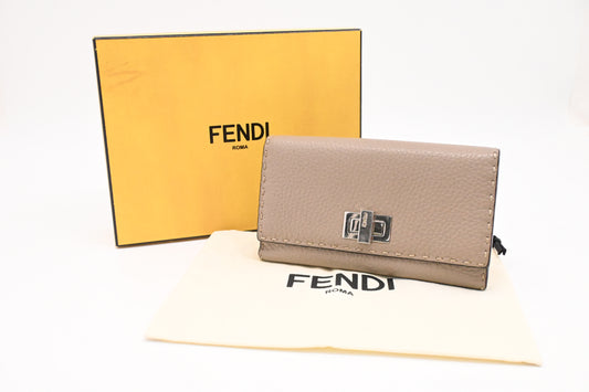 Fendi Selleria Peekaboo Wallet in Taupe Leather