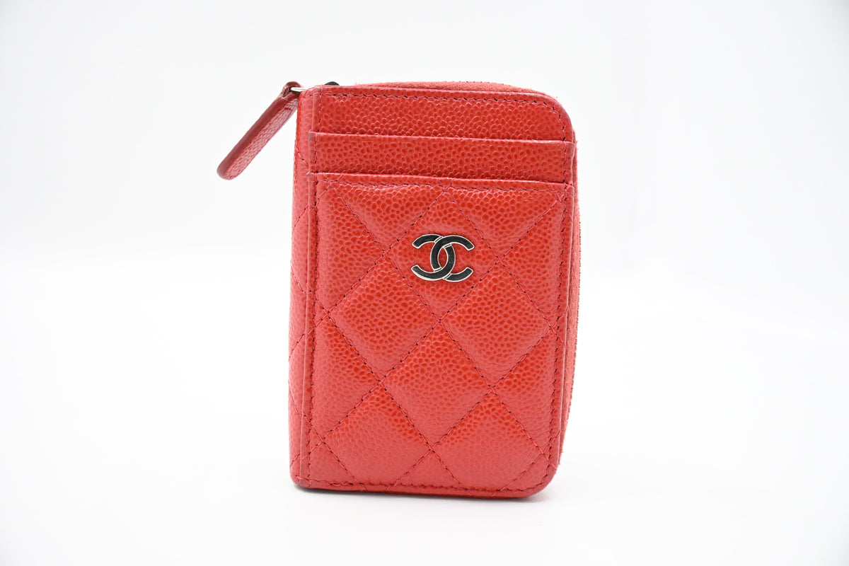 Chanel Compact Zippy Wallet in Red Orange Caviar Leather