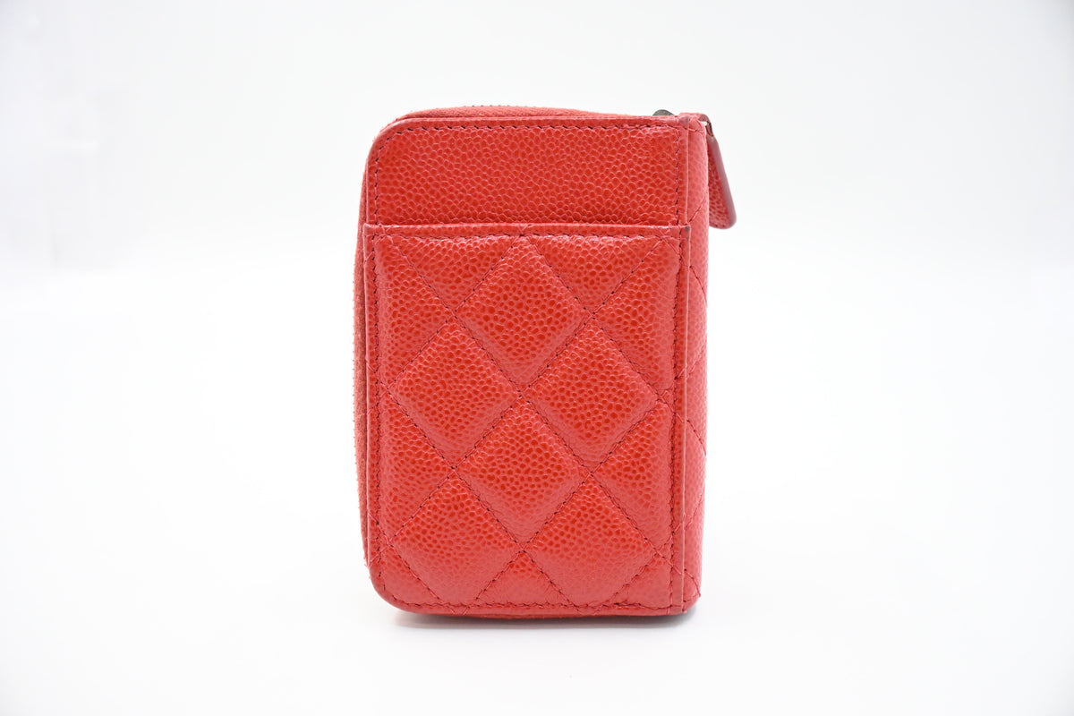 Chanel Compact Zippy Wallet in Red Orange Caviar Leather