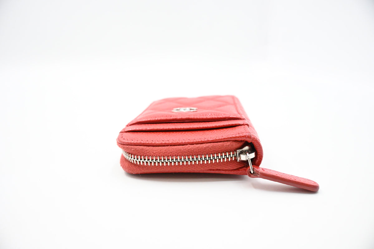 Chanel Compact Zippy Wallet in Red Orange Caviar Leather