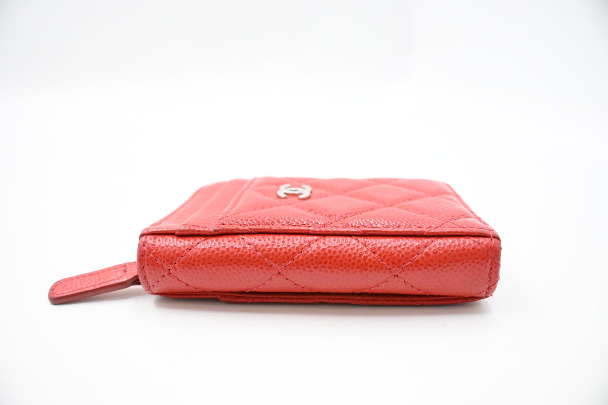 Chanel Compact Zippy Wallet in Red Orange Caviar Leather