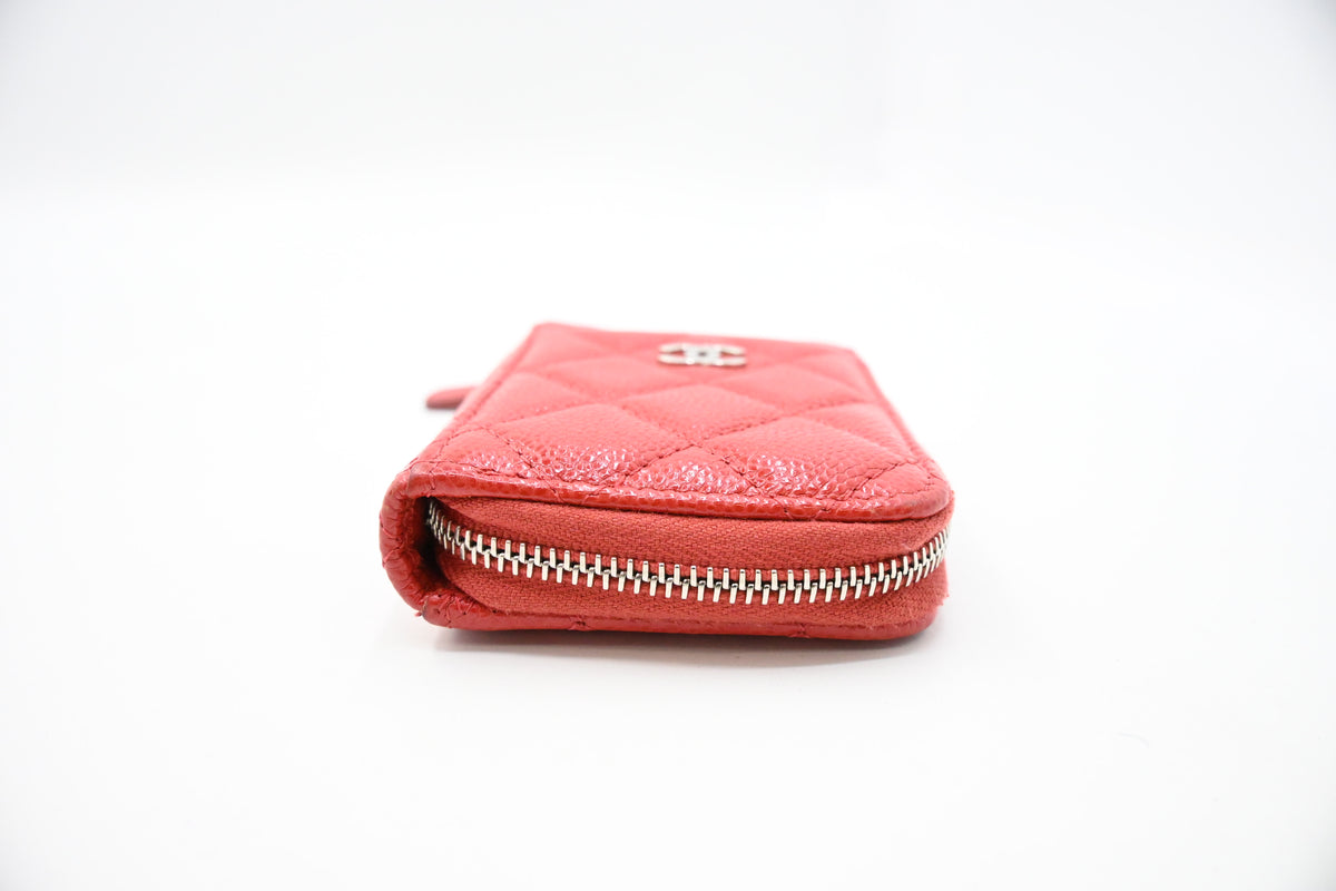 Chanel Compact Zippy Wallet in Red Orange Caviar Leather