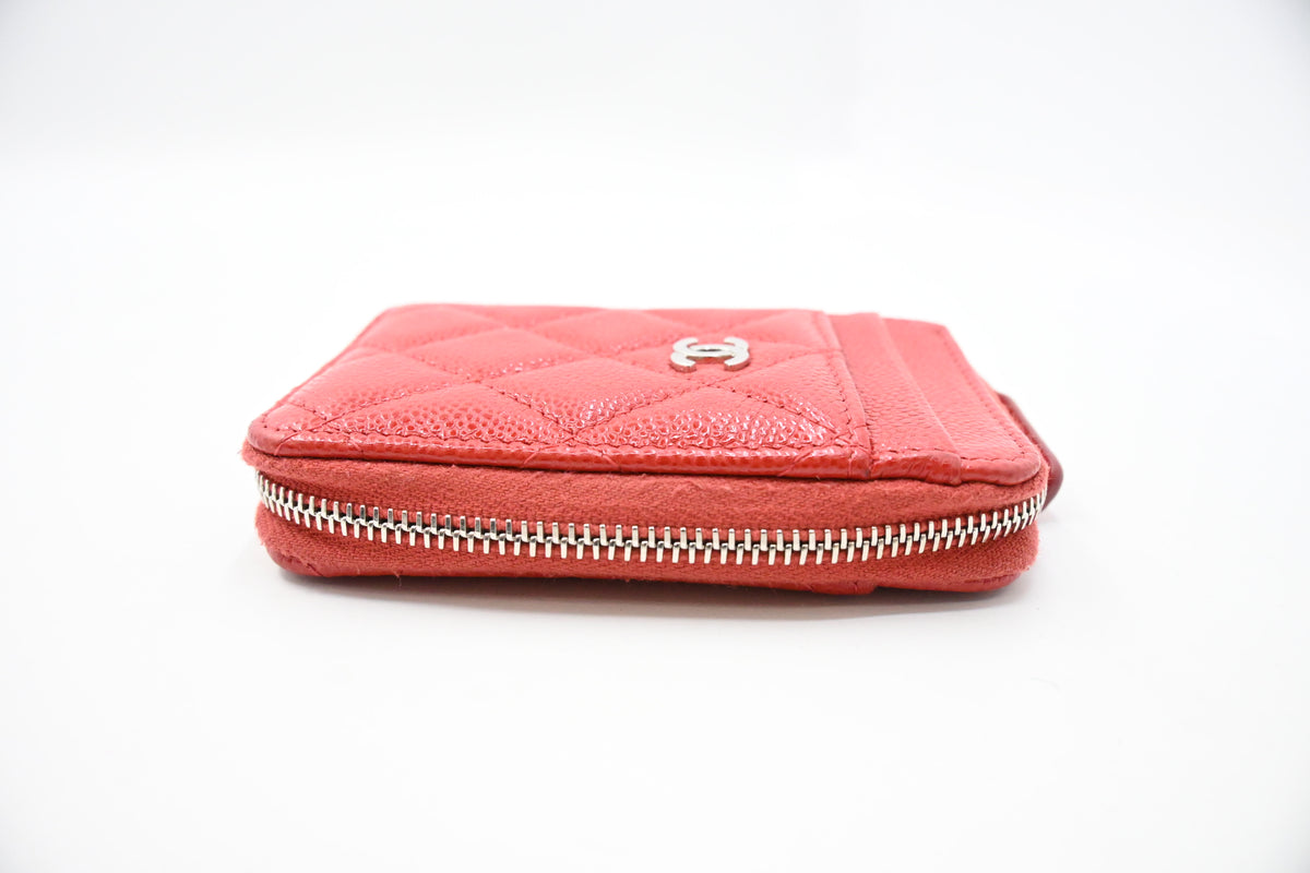 Chanel Compact Zippy Wallet in Red Orange Caviar Leather