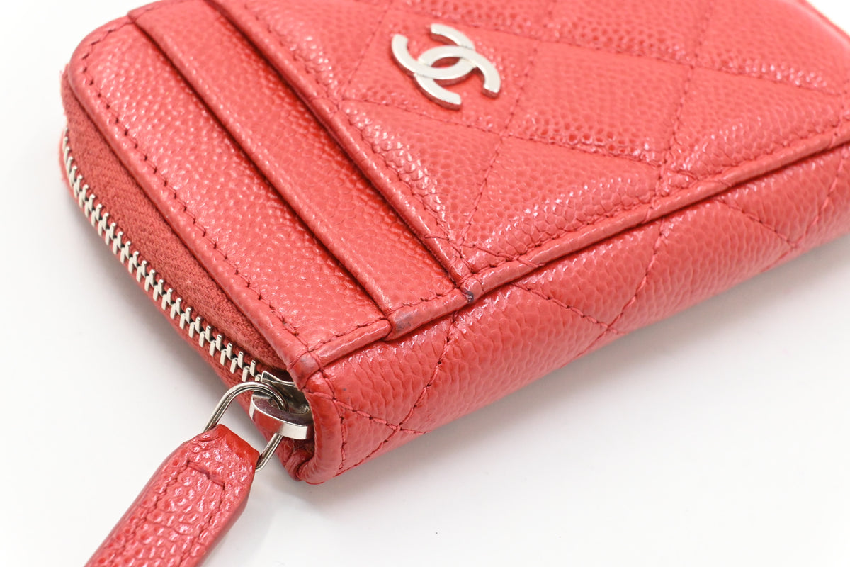 Chanel Compact Zippy Wallet in Red Orange Caviar Leather