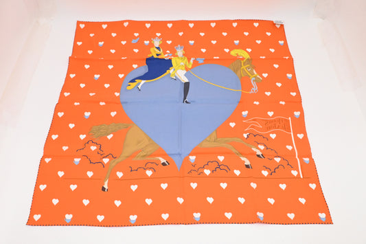 Hermes 'Tea Time' Carre 70 in Orange and Blue Silk