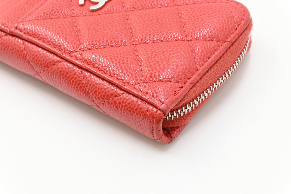 Chanel Compact Zippy Wallet in Red Orange Caviar Leather