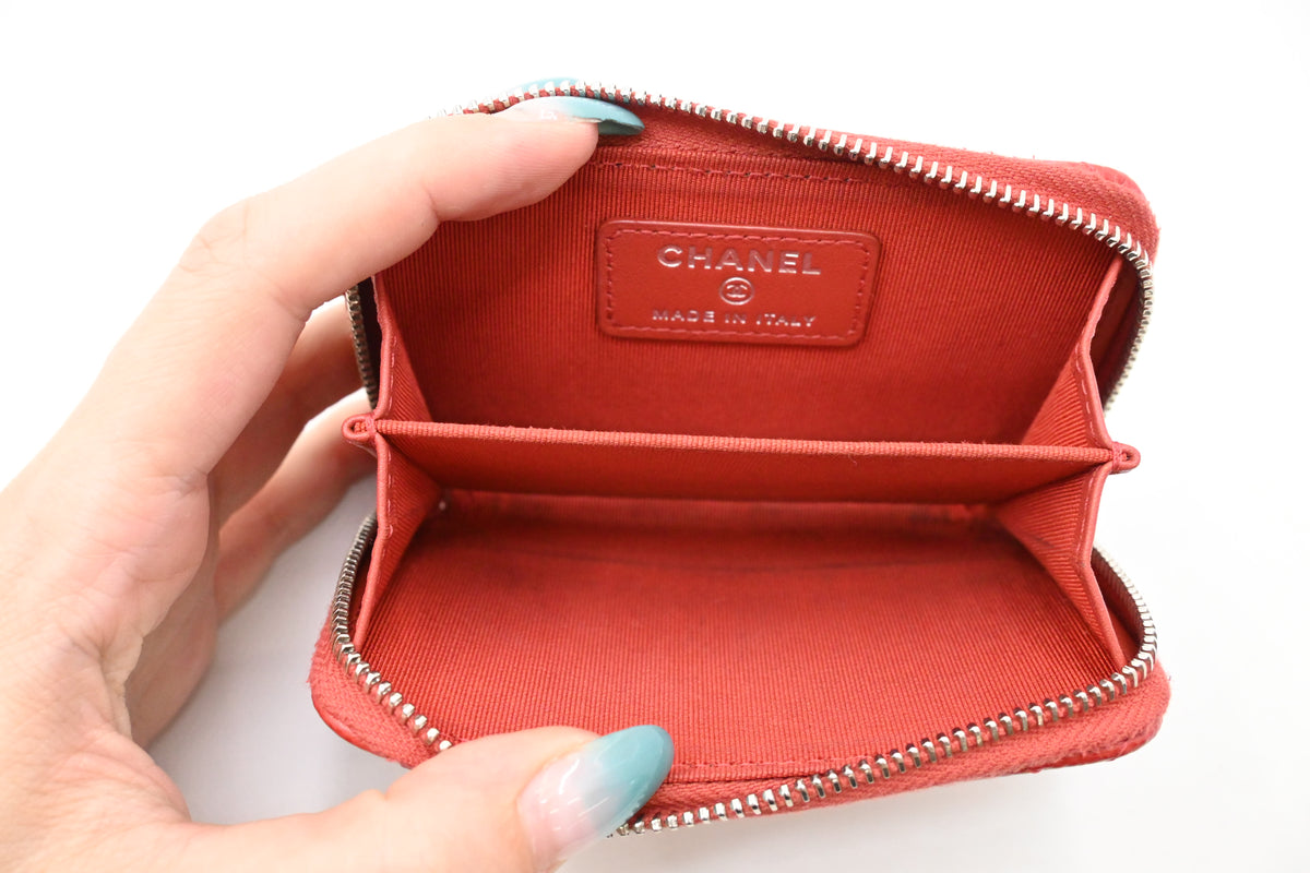 Chanel Compact Zippy Wallet in Red Orange Caviar Leather