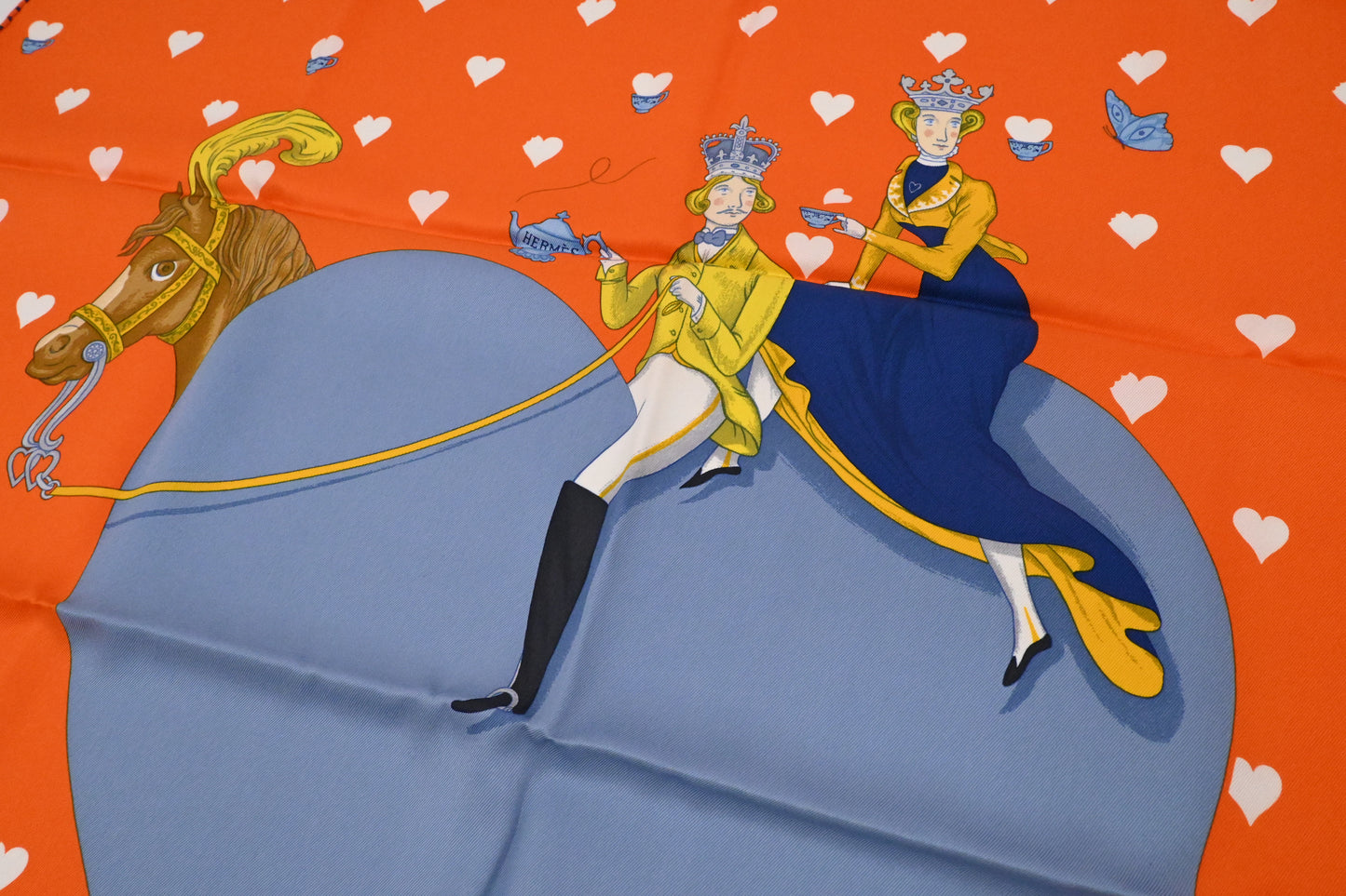 Hermes 'Tea Time' Carre 70 in Orange and Blue Silk