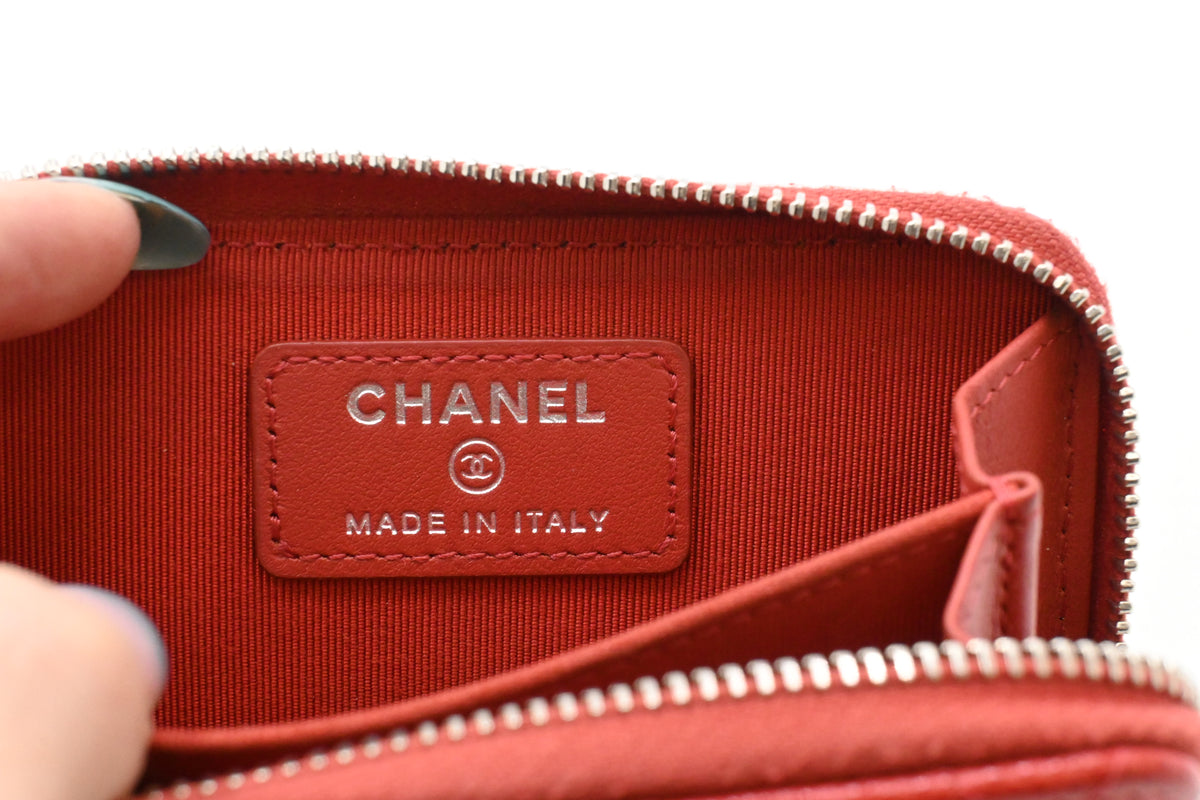Chanel Compact Zippy Wallet in Red Orange Caviar Leather