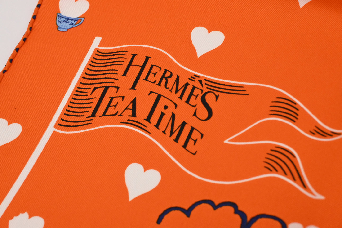 Hermes 'Tea Time' Carre 70 in Orange and Blue Silk