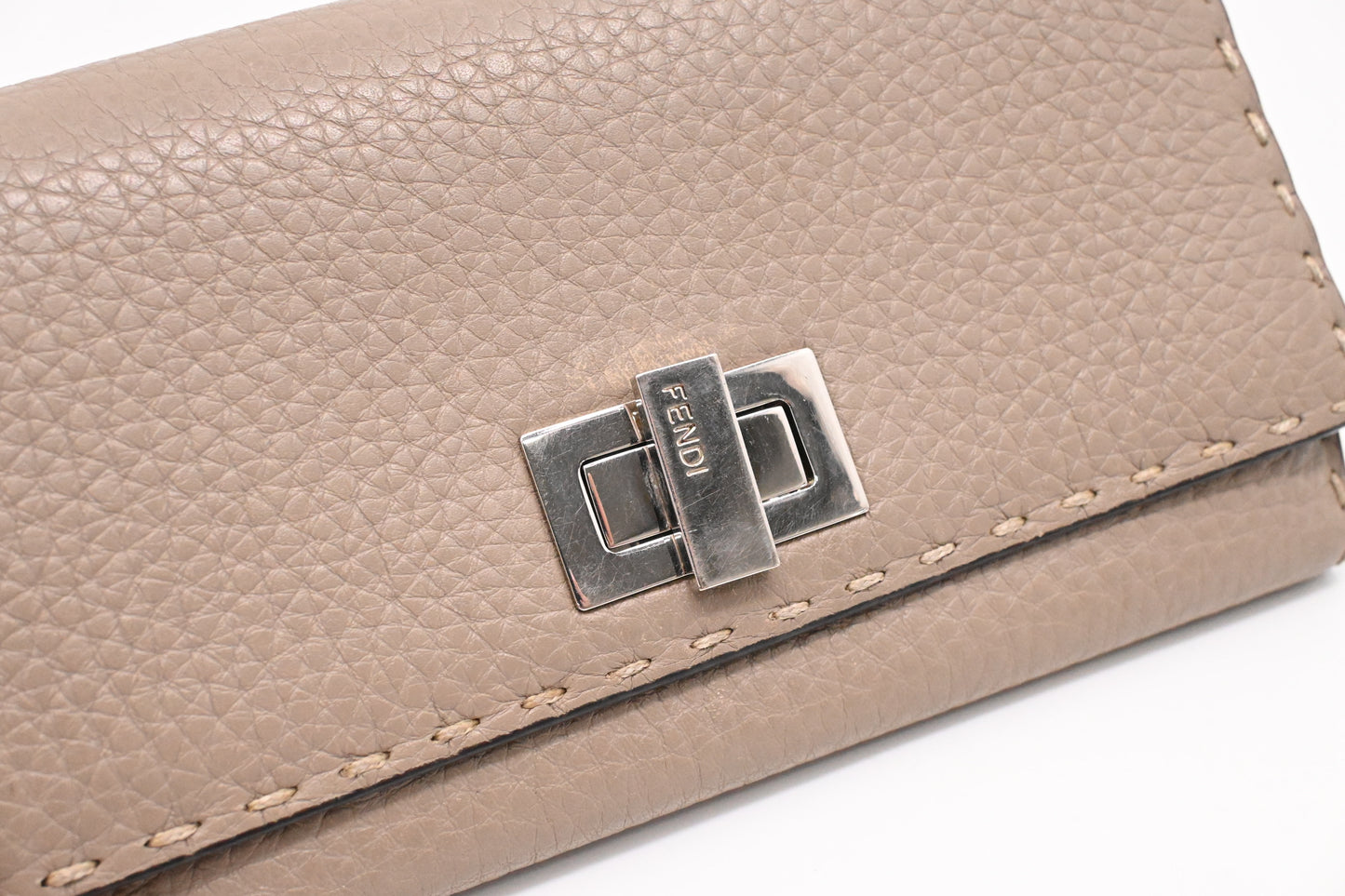 Fendi Selleria Peekaboo Wallet in Taupe Leather