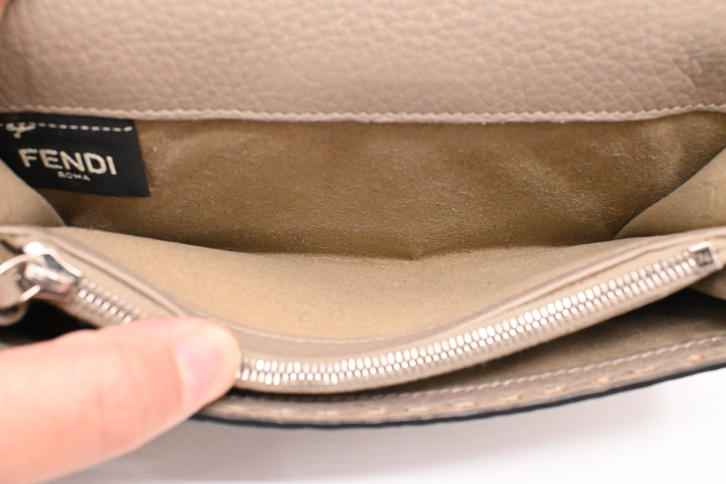 Fendi Selleria Peekaboo Wallet in Taupe Leather