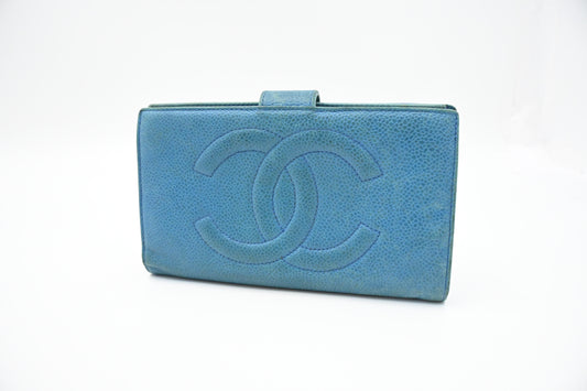Chanel Long Wallet in Blue Caviar Leather