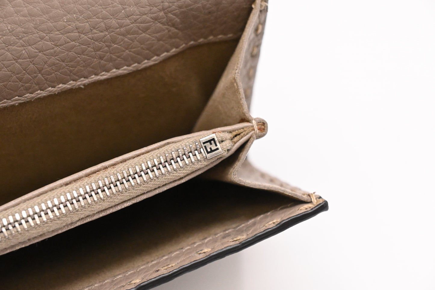 Fendi Selleria Peekaboo Wallet in Taupe Leather