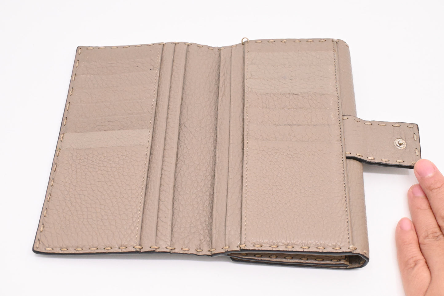 Fendi Selleria Peekaboo Wallet in Taupe Leather