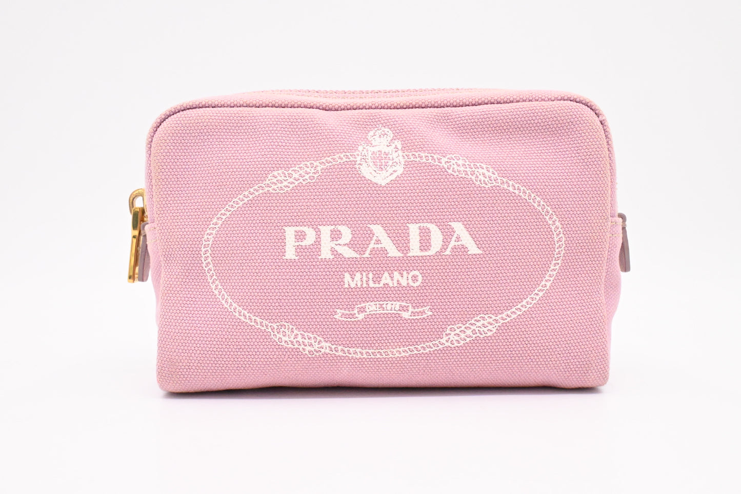 Prada Canapa Zipped Pouch in Pink Canvas