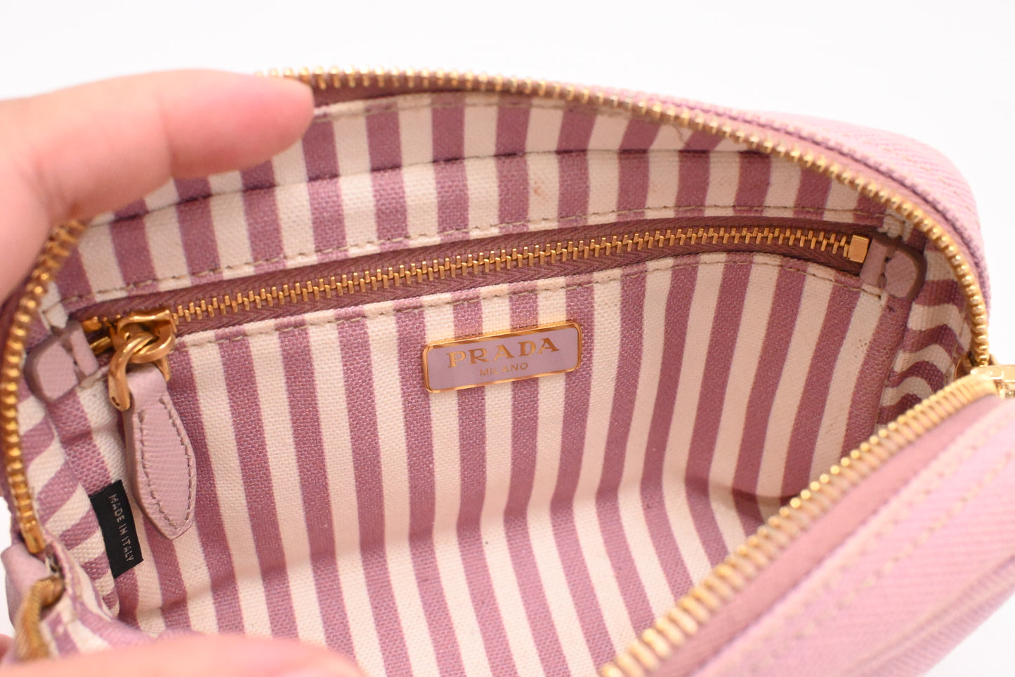 Prada Canapa Zipped Pouch in Pink Canvas