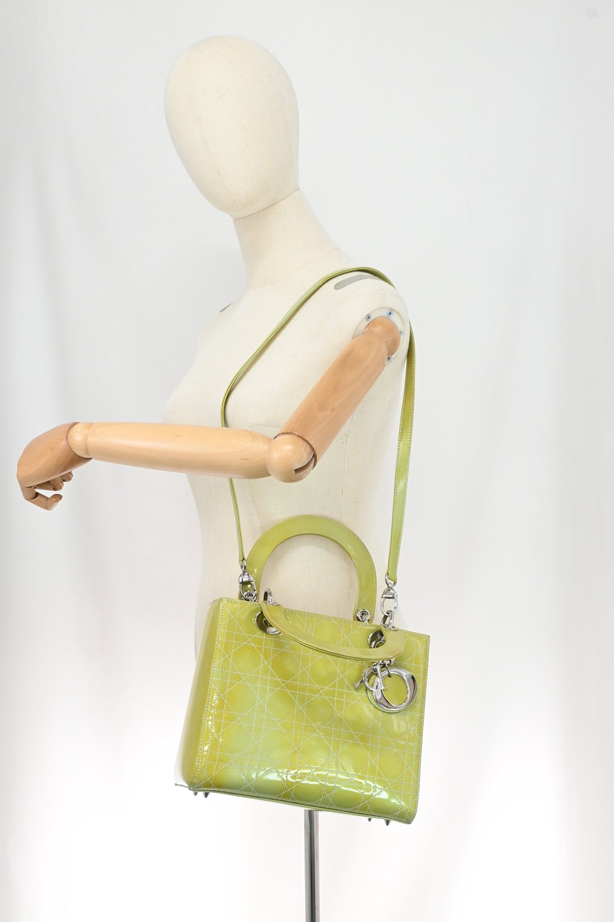 Dior Medium Lady Dior in Green Cannage Patent Leather