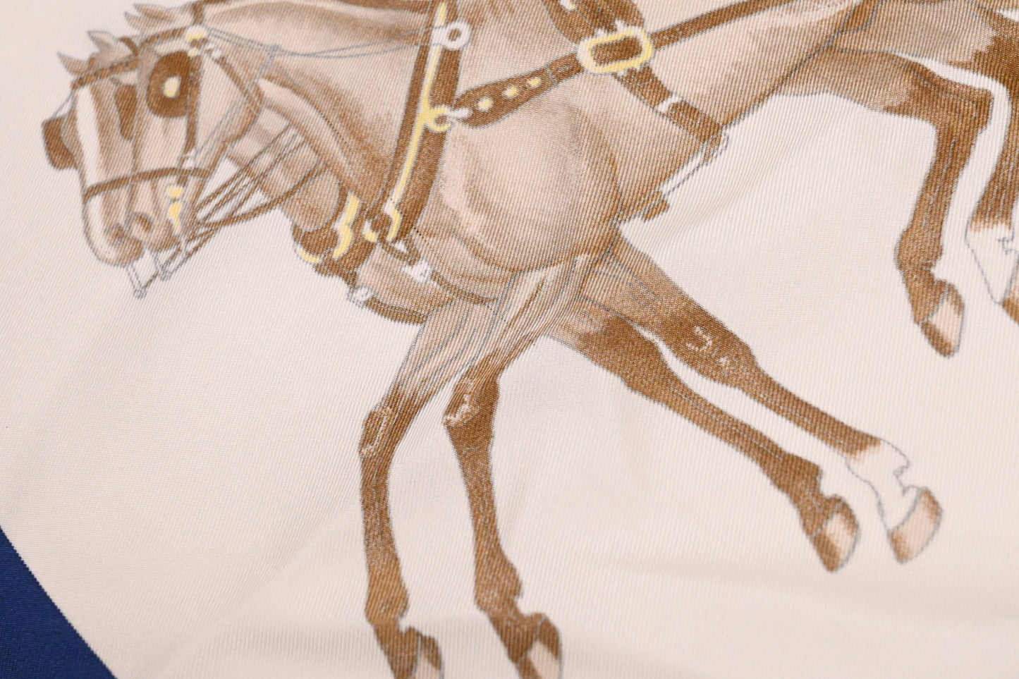 Hermes 'Coach and Saddle' Carre 90 in White and Blue Silk